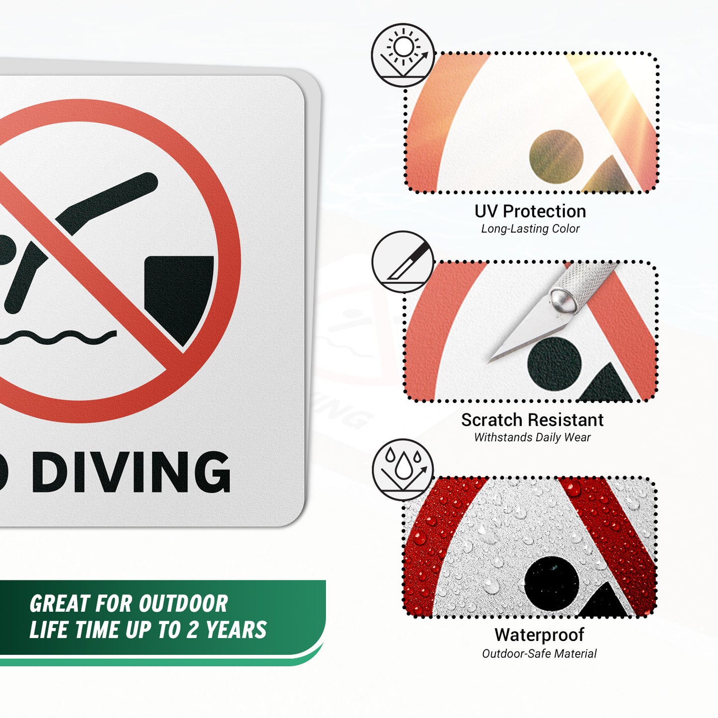 6 x 6in Floor Sticker: No Diving Sign (2-Pack)