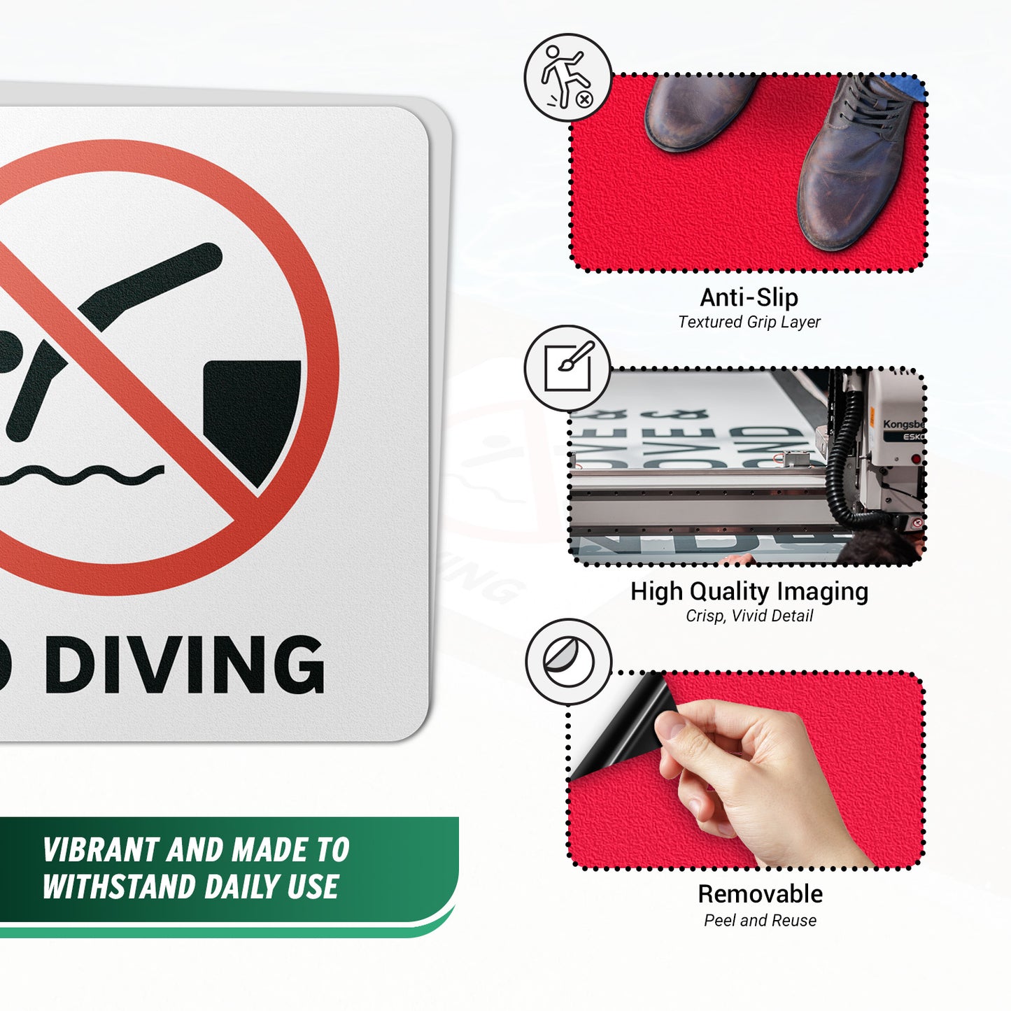6 x 6in Floor Sticker: No Diving Sign (2-Pack)