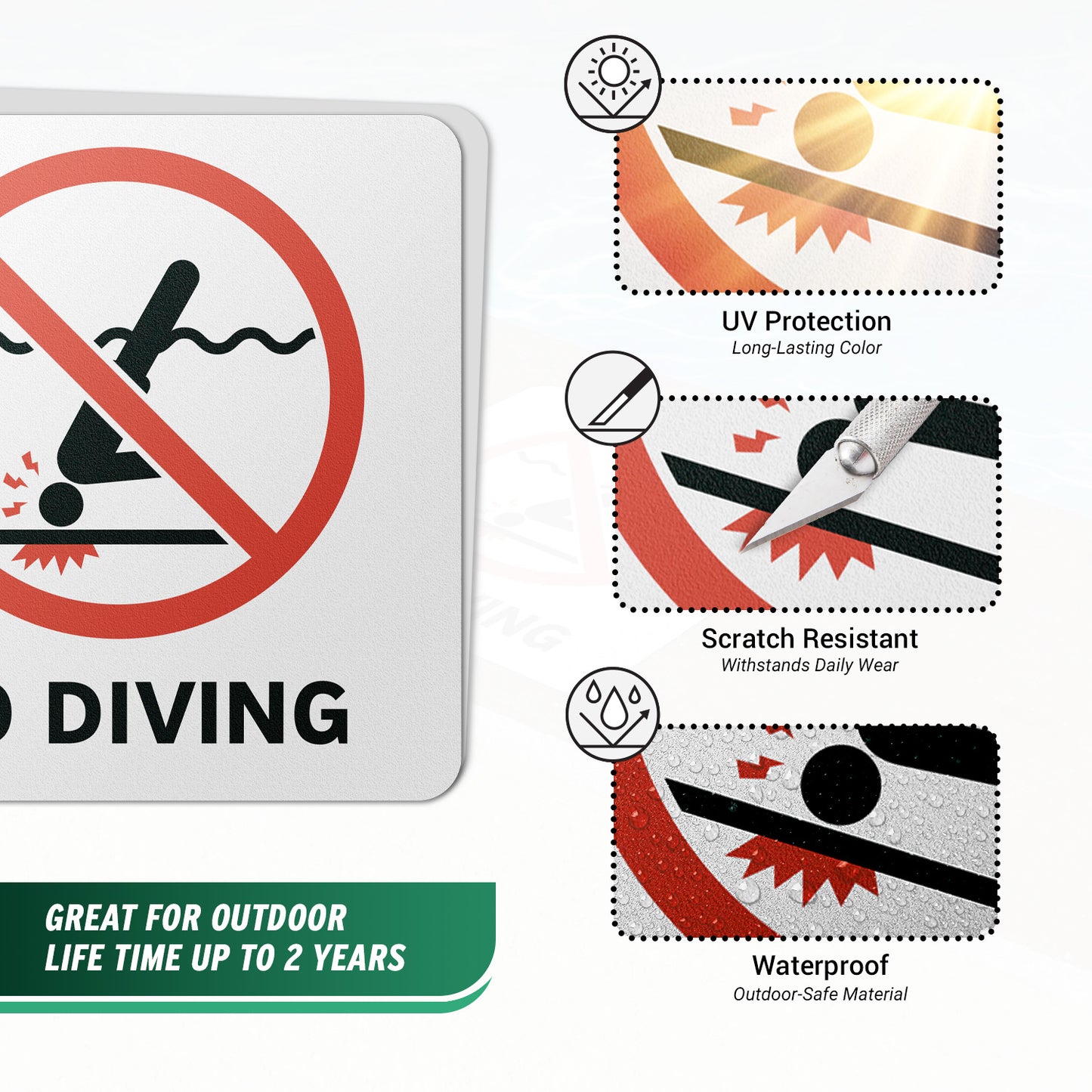 6 x 6in Floor Sticker: No Diving Sign (Shallow Water) (2-Pack)