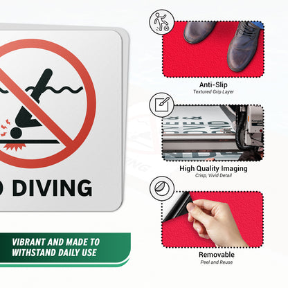 6 x 6in Floor Sticker: No Diving Sign (Shallow Water) (2-Pack)