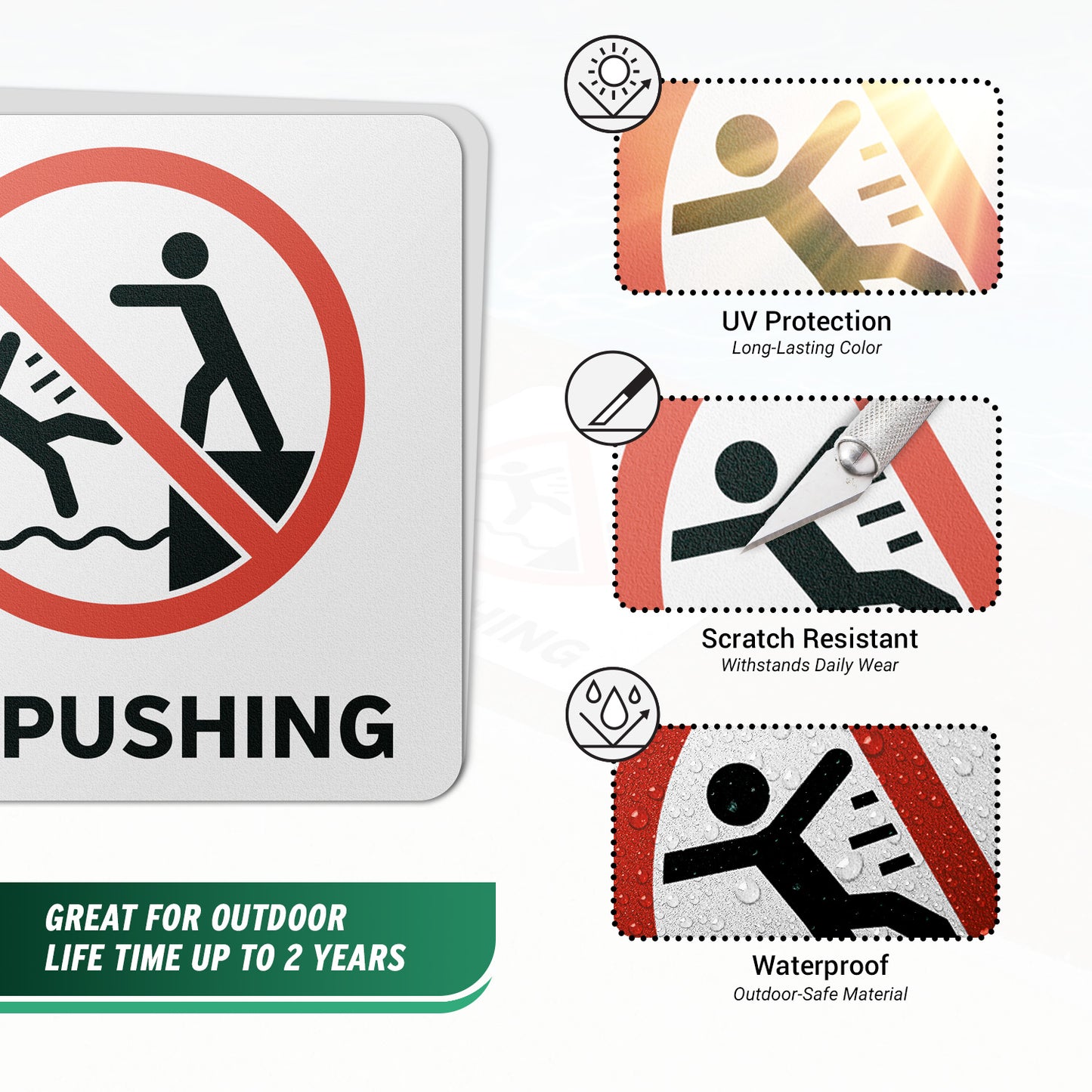 6 x 6in Pool Safety Floor Decals: No Pushing Signs (2-Pack)