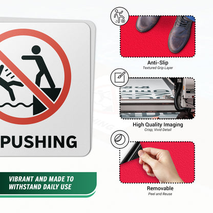 6 x 6in Pool Safety Floor Decals: No Pushing Signs (2-Pack)