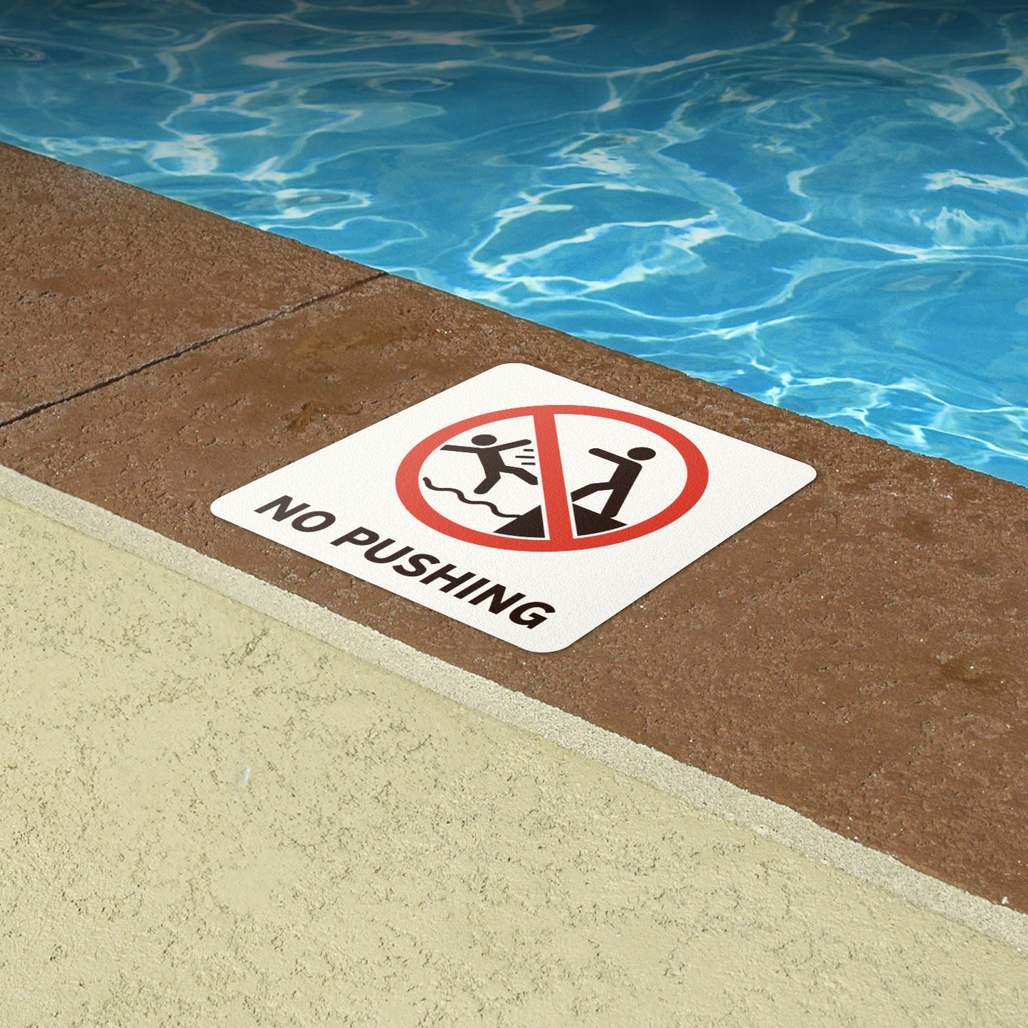 6 x 6in Pool Safety Floor Decals: No Pushing Signs (2-Pack)