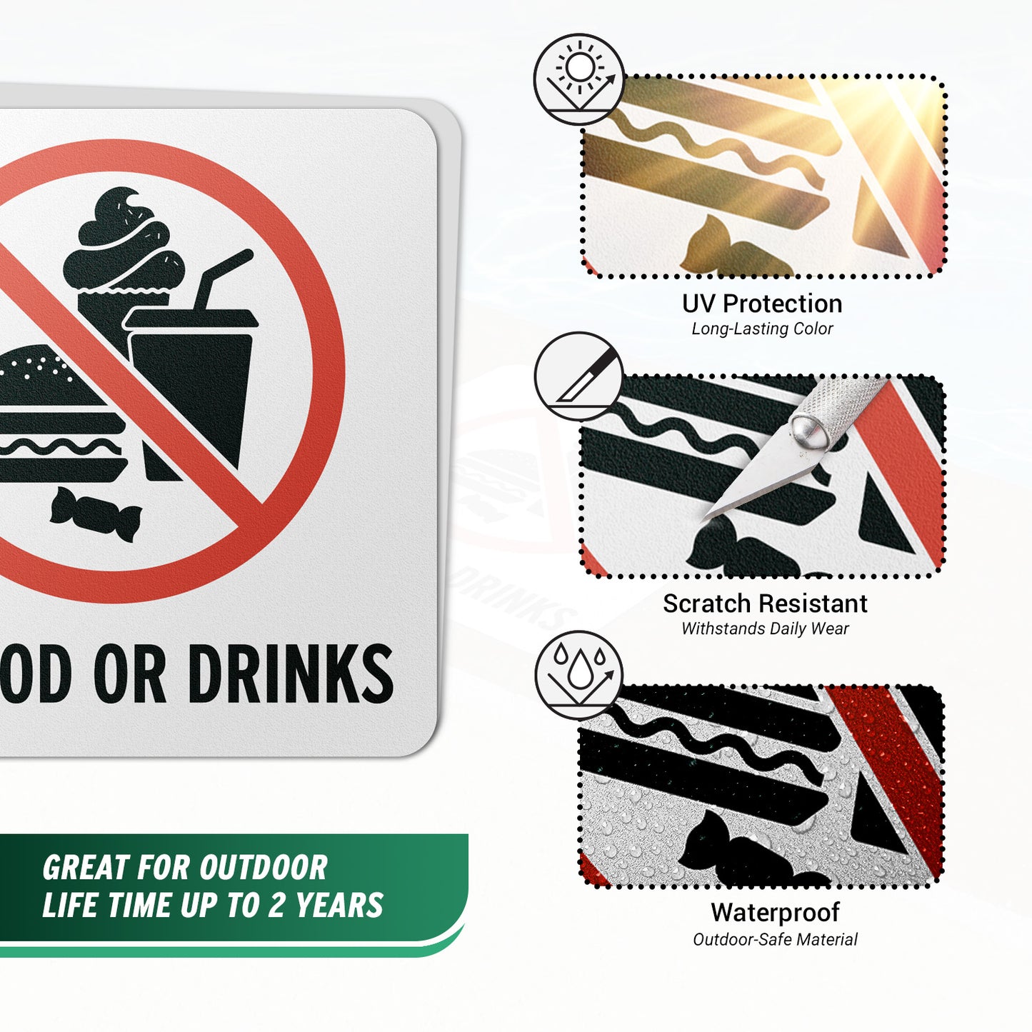 6 x 6in Floor Decal: No Food or Drinks Pool Sign (2-Pack)
