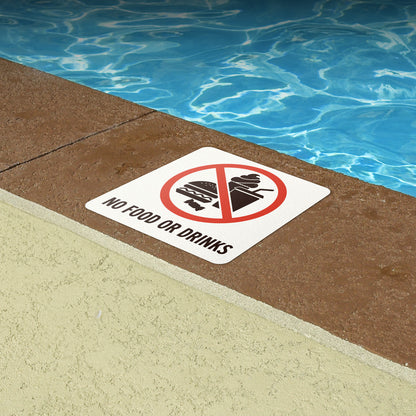 6 x 6in Floor Decal: No Food or Drinks Pool Sign (2-Pack)