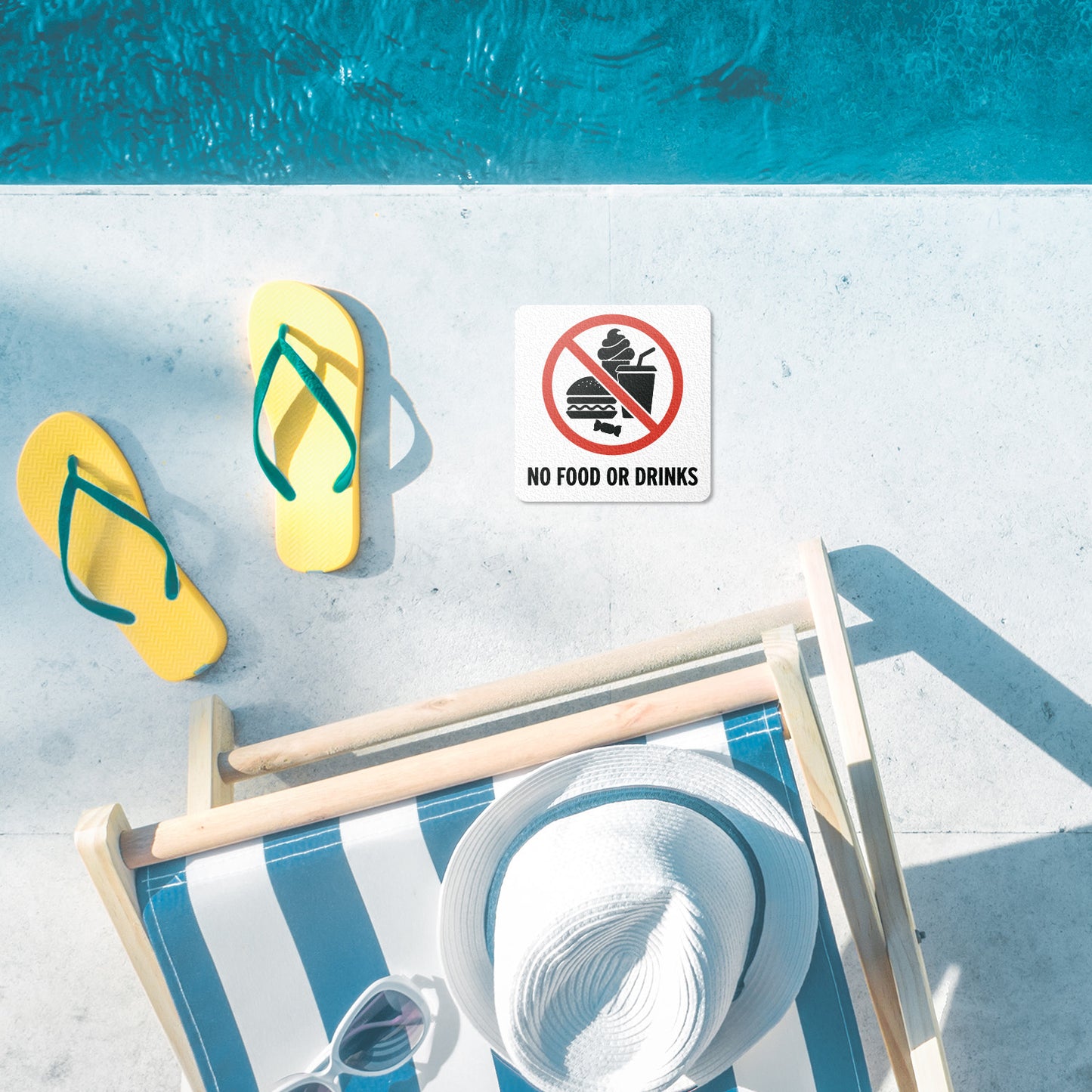 6 x 6in Floor Decal: No Food or Drinks Pool Sign (2-Pack)