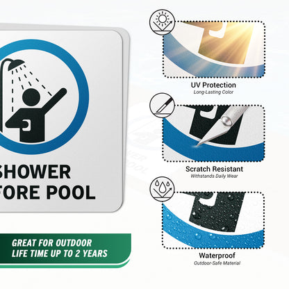 6 x 6in Floor Decal: Shower Before Pool Hygiene Sign (2-Pack)