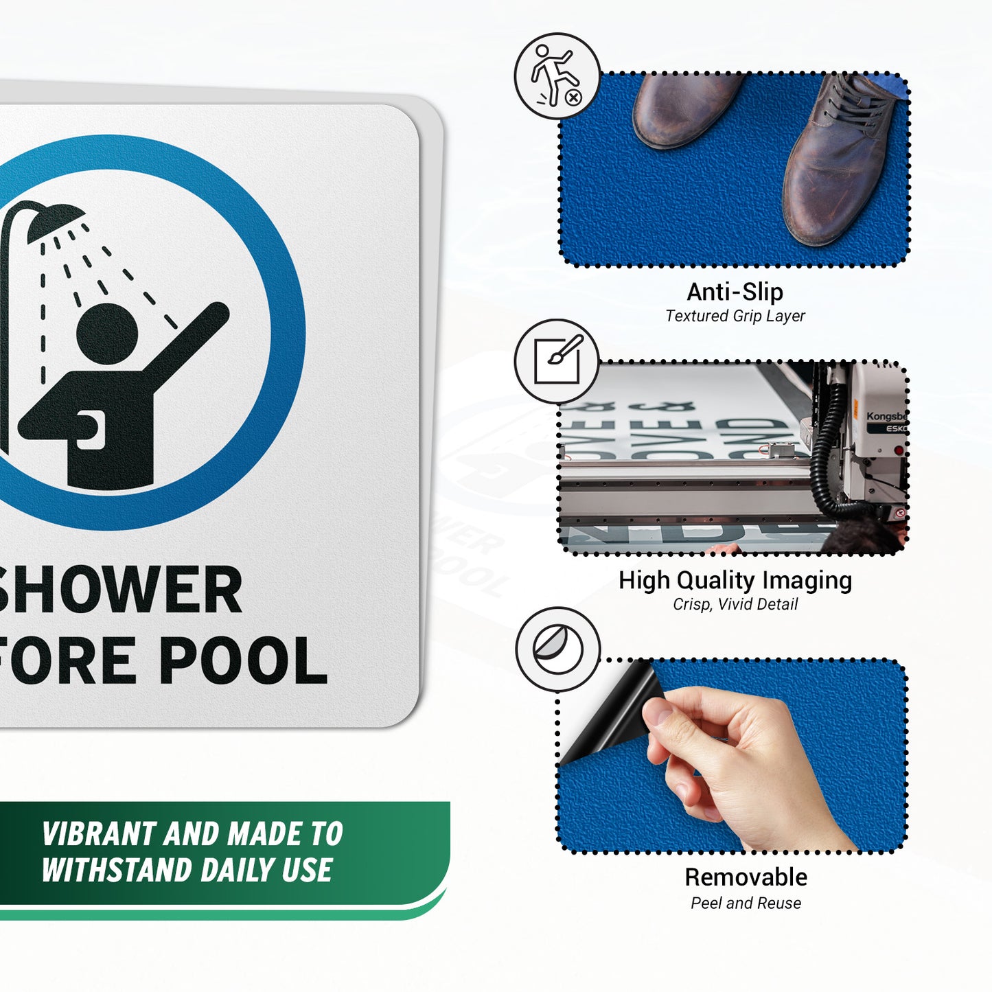 6 x 6in Floor Decal: Shower Before Pool Hygiene Sign (2-Pack)