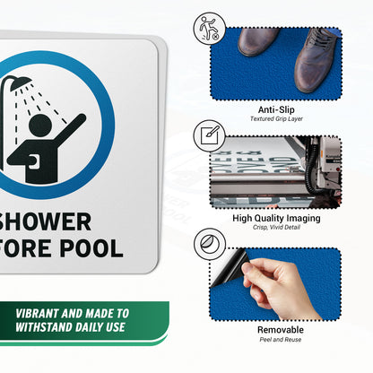 6 x 6in Floor Decal: Shower Before Pool Hygiene Sign (2-Pack)