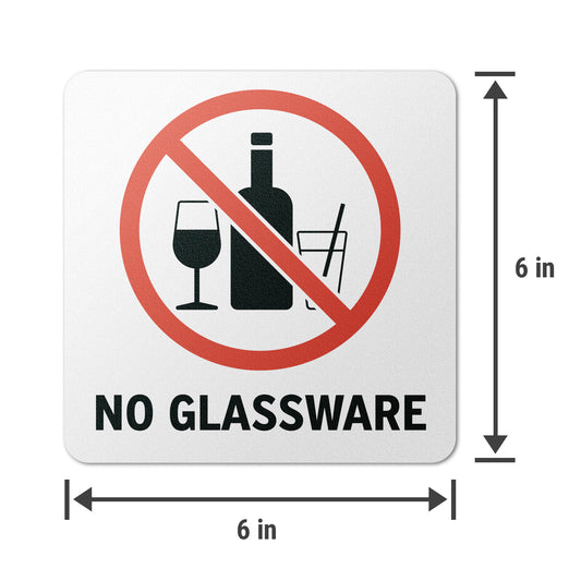 6 x 6in Floor Decal: No Glassware Pool Safety Sign (2-Pack)