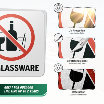 6 x 6in Floor Decal: No Glassware Pool Safety Sign (2-Pack)