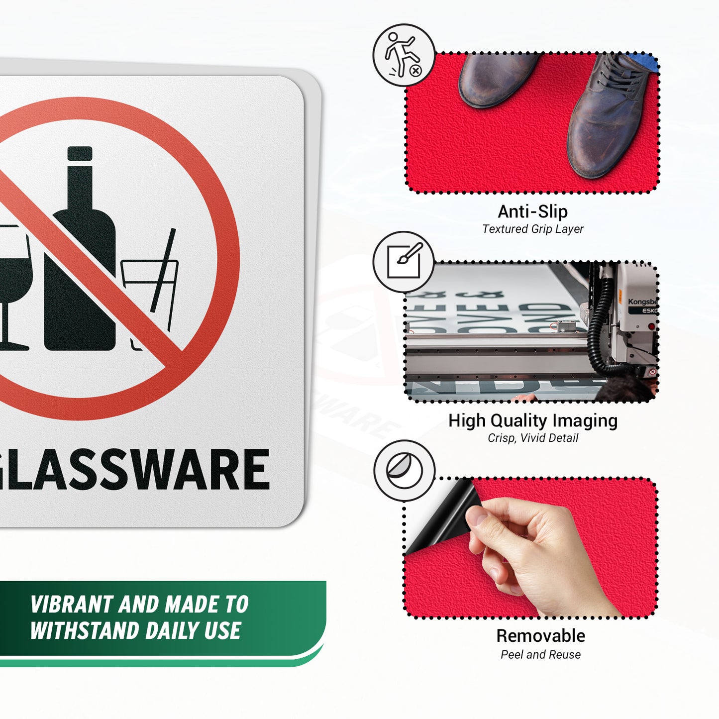 6 x 6in Floor Decal: No Glassware Pool Safety Sign (2-Pack)