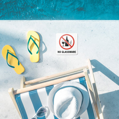 6 x 6in Floor Decal: No Glassware Pool Safety Sign (2-Pack)