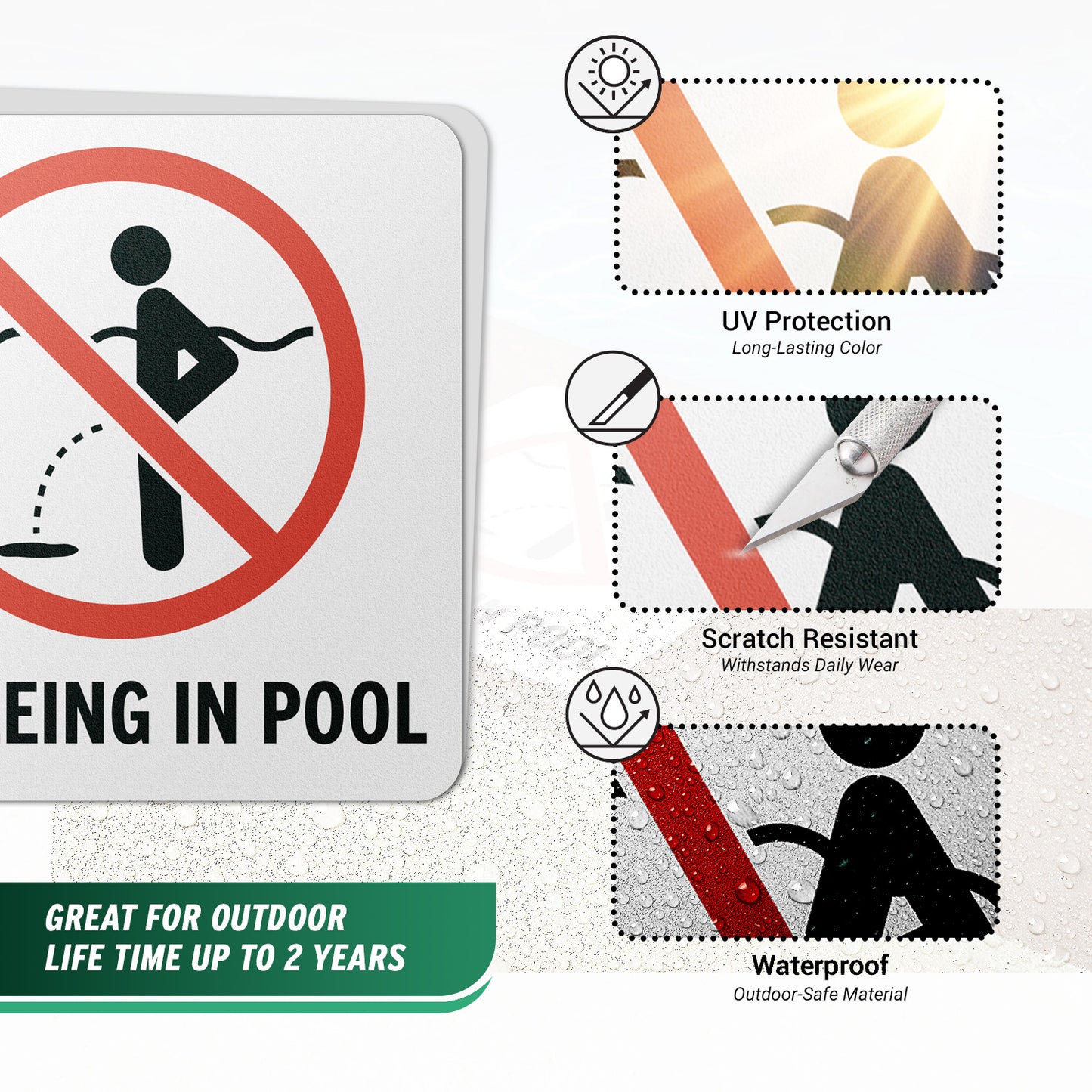 6 x 6in Floor Decal: No Peeing in Pool Hygiene Sign (2-Pack)