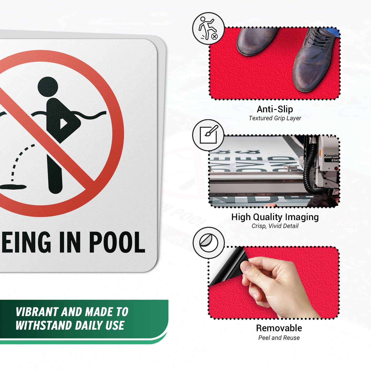 6 x 6in Floor Decal: No Peeing in Pool Hygiene Sign (2-Pack)