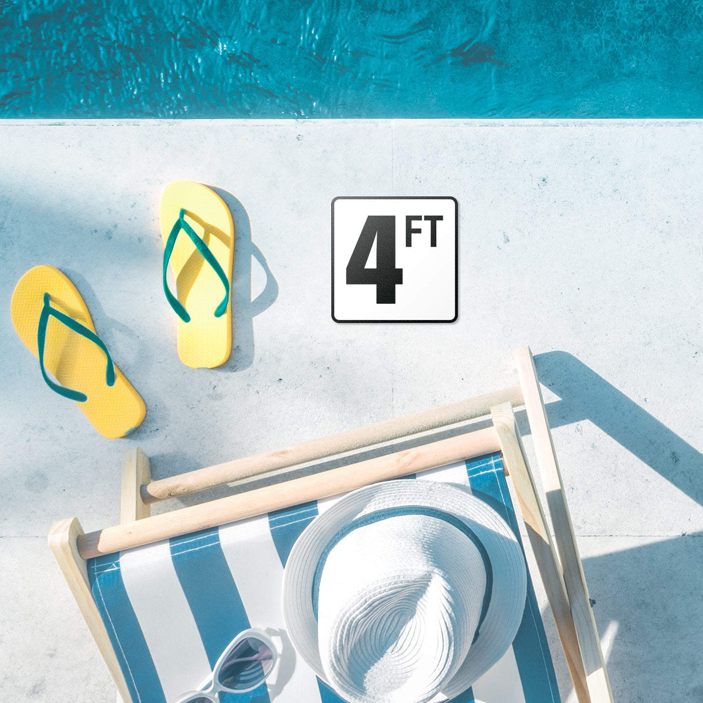 6 x 6in Floor Decal: 4 FT Depth Markers Pool Sign (2-Pack)