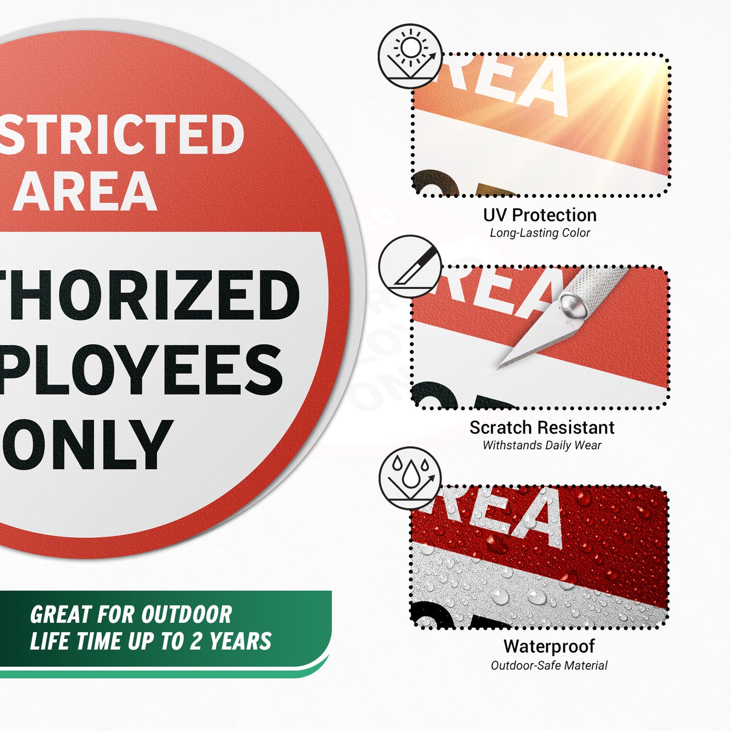 17 x 17in Floor Decals: Restricted Area, Authorized Employees Only (2-Pack)