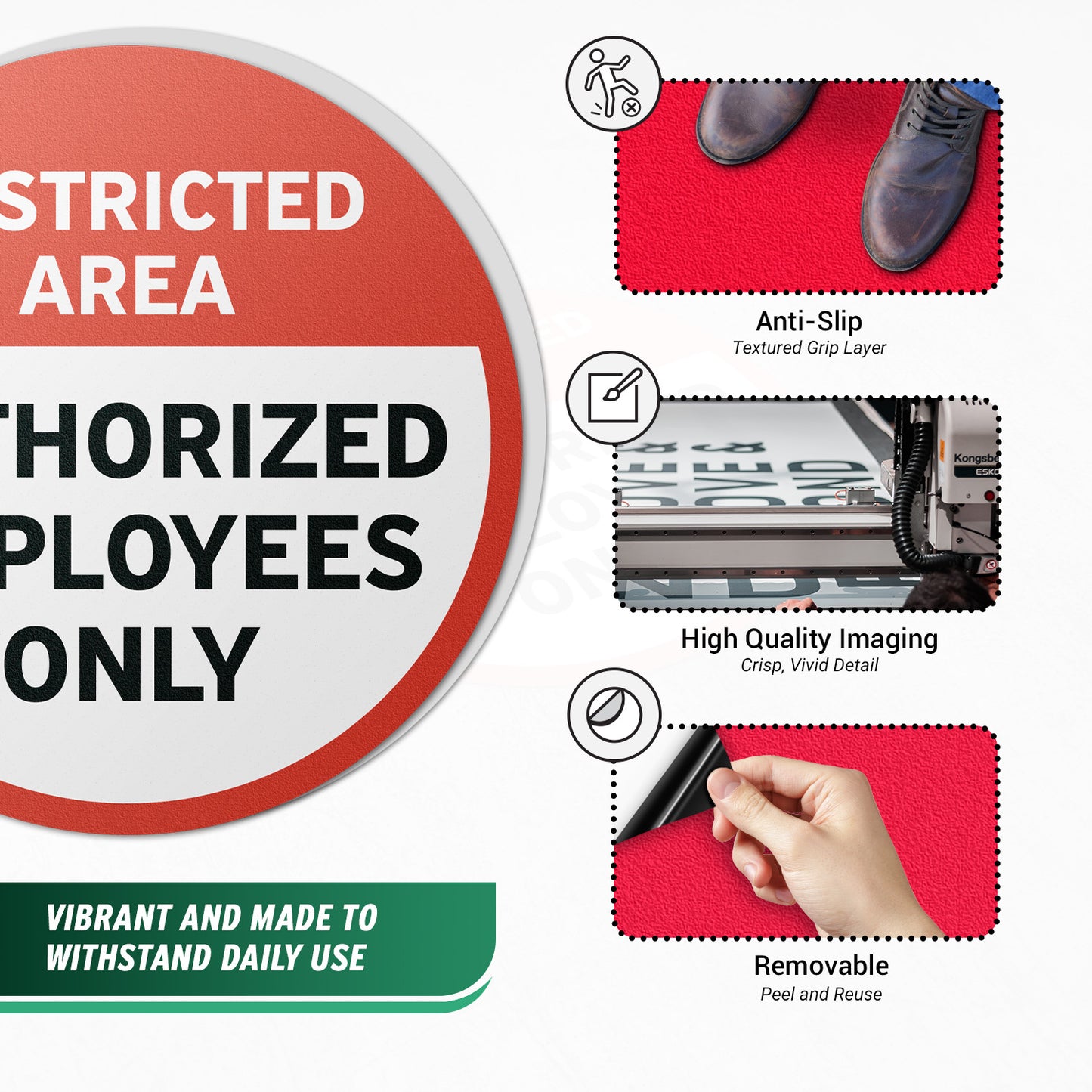 17 x 17in Floor Decals: Restricted Area, Authorized Employees Only (2-Pack)