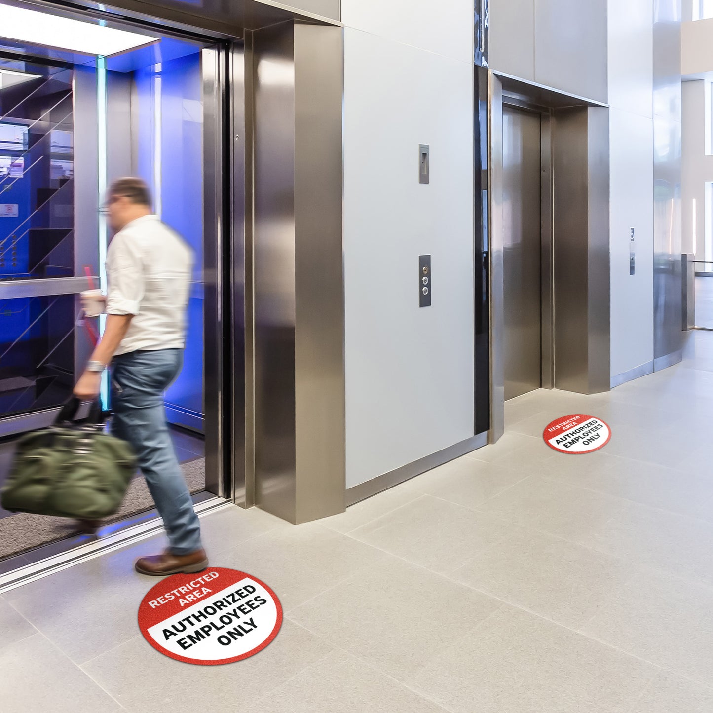 17 x 17in Floor Decals: Restricted Area, Authorized Employees Only (2-Pack)