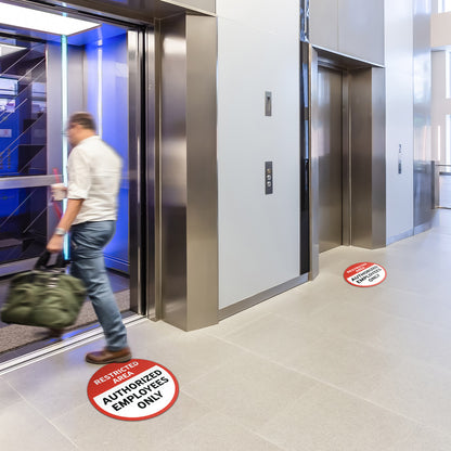 17 x 17in Floor Decals: Restricted Area, Authorized Employees Only (2-Pack)