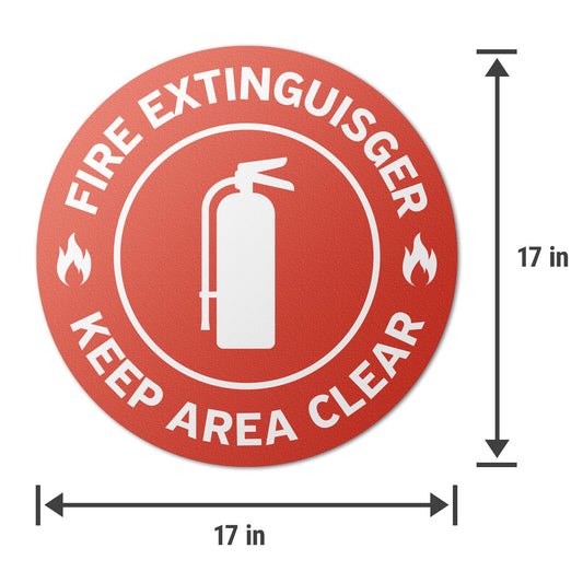 17 x 17in Floor Decals: Fire Extinguisher, Keep Area Clear (2-Pack)