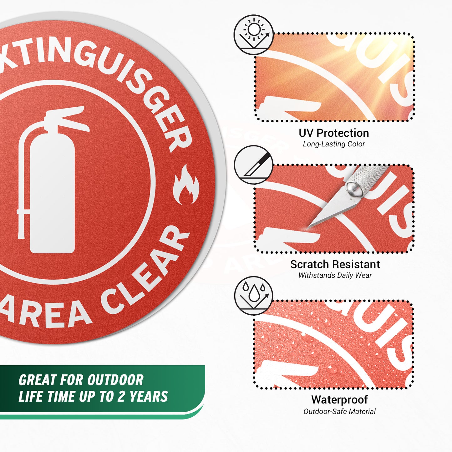 17 x 17in Floor Decals: Fire Extinguisher, Keep Area Clear (2-Pack)