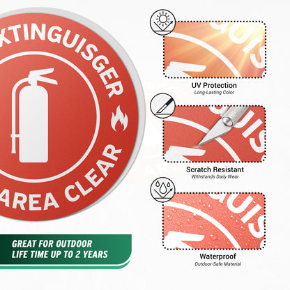 17 x 17in Floor Decals: Fire Extinguisher, Keep Area Clear (2-Pack)