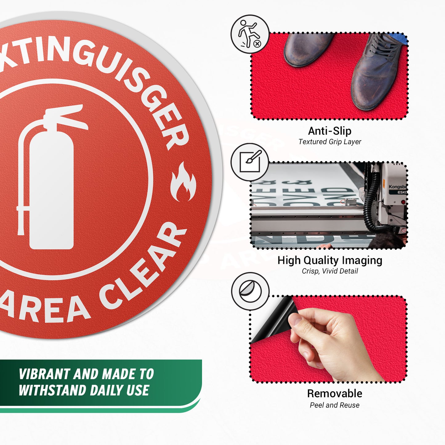 17 x 17in Floor Decals: Fire Extinguisher, Keep Area Clear (2-Pack)