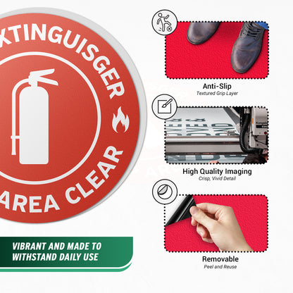 17 x 17in Floor Decals: Fire Extinguisher, Keep Area Clear (2-Pack)