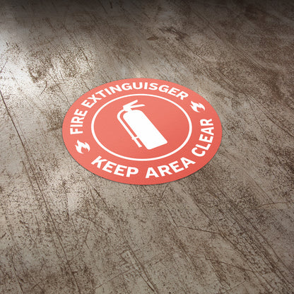 17 x 17in Floor Decals: Fire Extinguisher, Keep Area Clear (2-Pack)