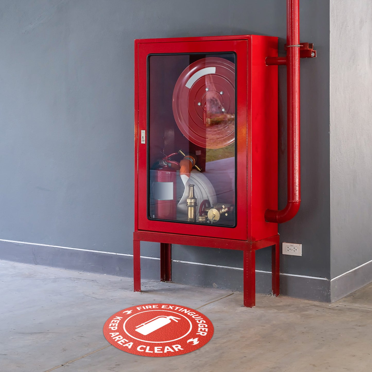 17 x 17in Floor Decals: Fire Extinguisher, Keep Area Clear (2-Pack)