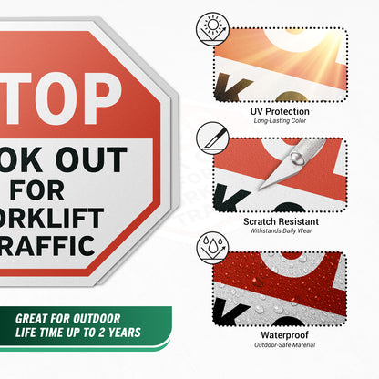 17 x 17in Floor Decals: Stop, Look Out For Forklift Traffic (2-Pack)