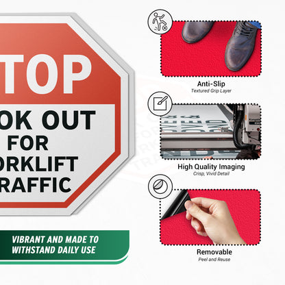 17 x 17in Floor Decals: Stop, Look Out For Forklift Traffic (2-Pack)