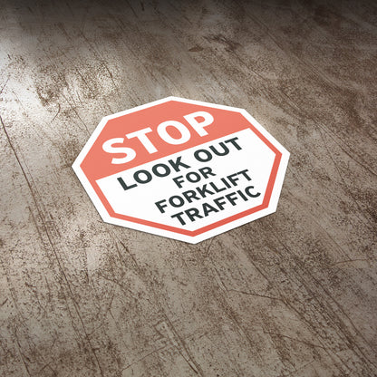 17 x 17in Floor Decals: Stop, Look Out For Forklift Traffic (2-Pack)