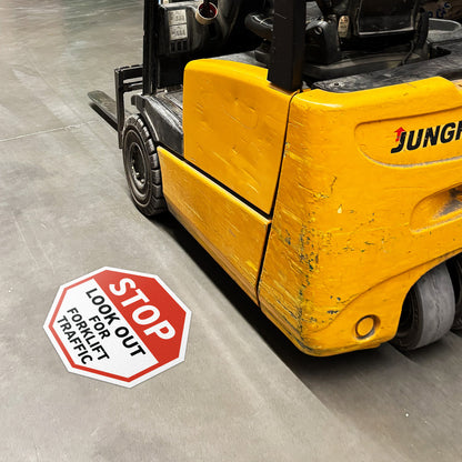 17 x 17in Floor Decals: Stop, Look Out For Forklift Traffic (2-Pack)