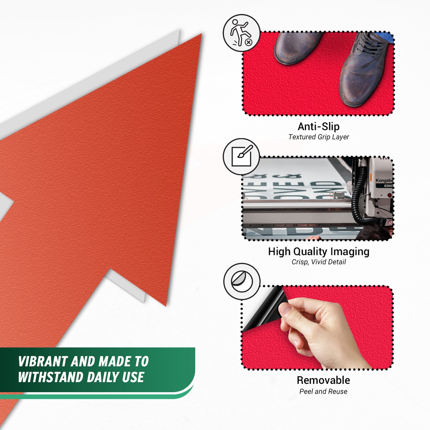 10 x 5in Floor Decals: Red Arrow Directional Stickers (2-Pack)