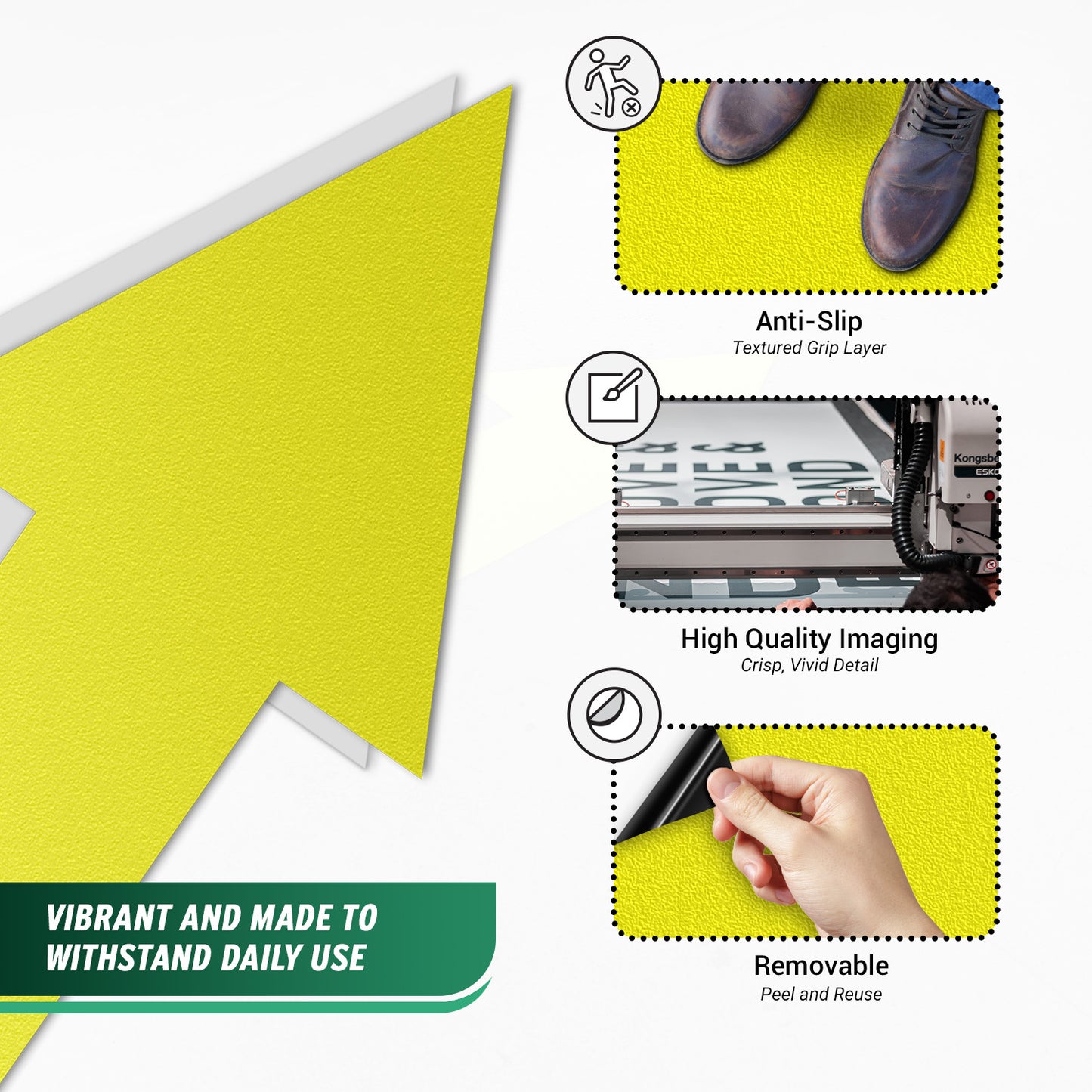 10 x 5in Floor Decals: Yellow Arrow Directional Stickers (2-Pack)
