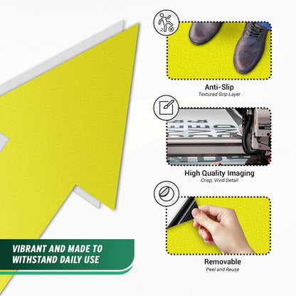 10 x 5in Floor Decals: Yellow Arrow Directional Stickers (2-Pack)