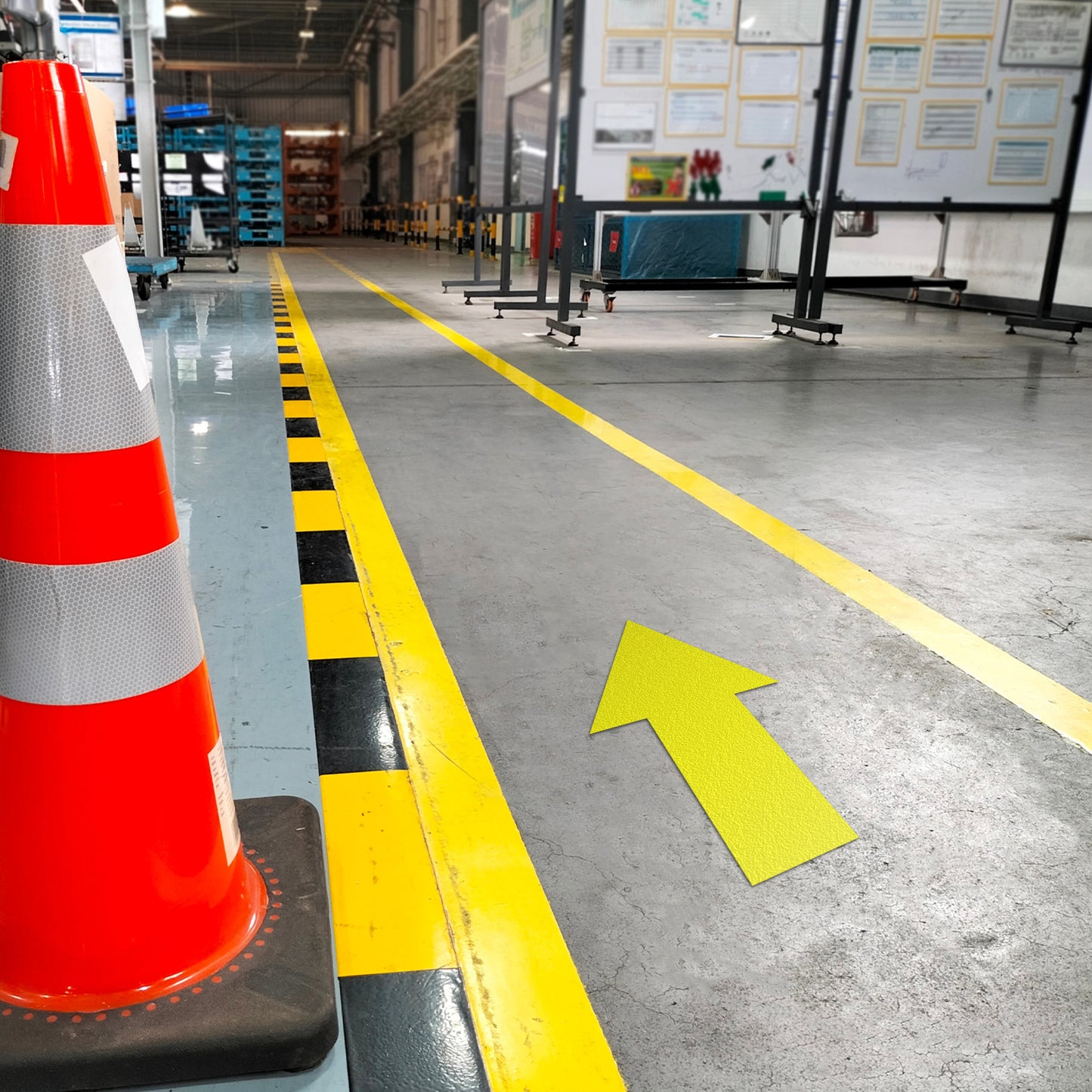 10 x 5in Floor Decals: Yellow Arrow Directional Stickers (2-Pack)