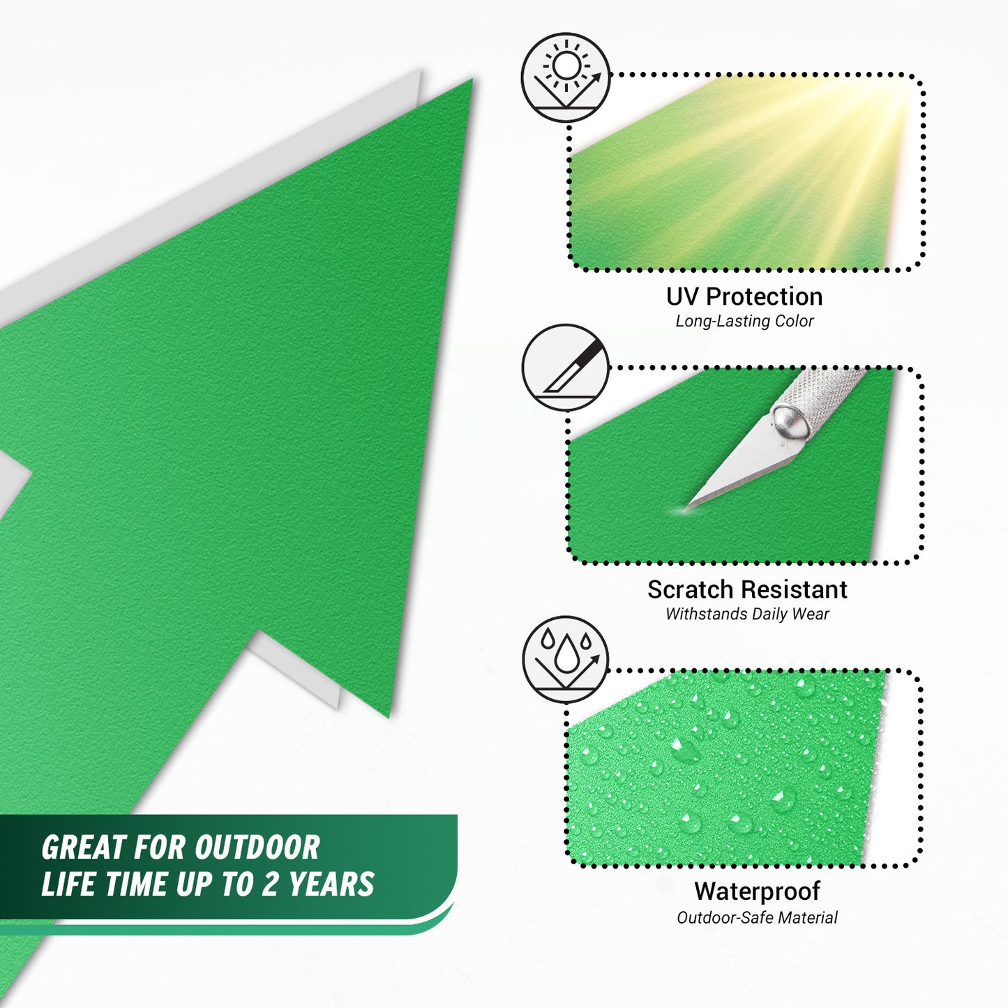 10 x 5in Floor Decals:  Green Arrow Directional Stickers (2-Pack)