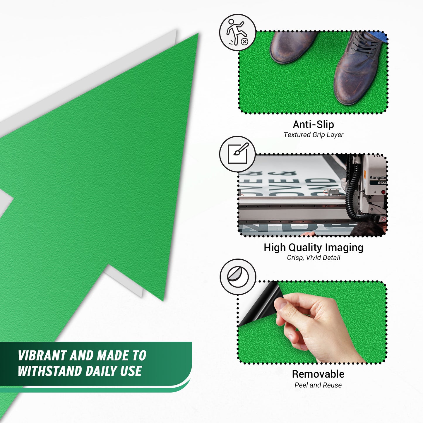 10 x 5in Floor Decals:  Green Arrow Directional Stickers (2-Pack)