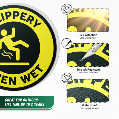 12 x 12in Floor Decals: Slippery When Wet Sign (2-Pack)