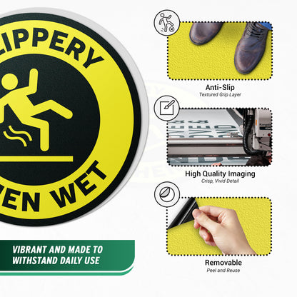 12 x 12in Floor Decals: Slippery When Wet Sign (2-Pack)