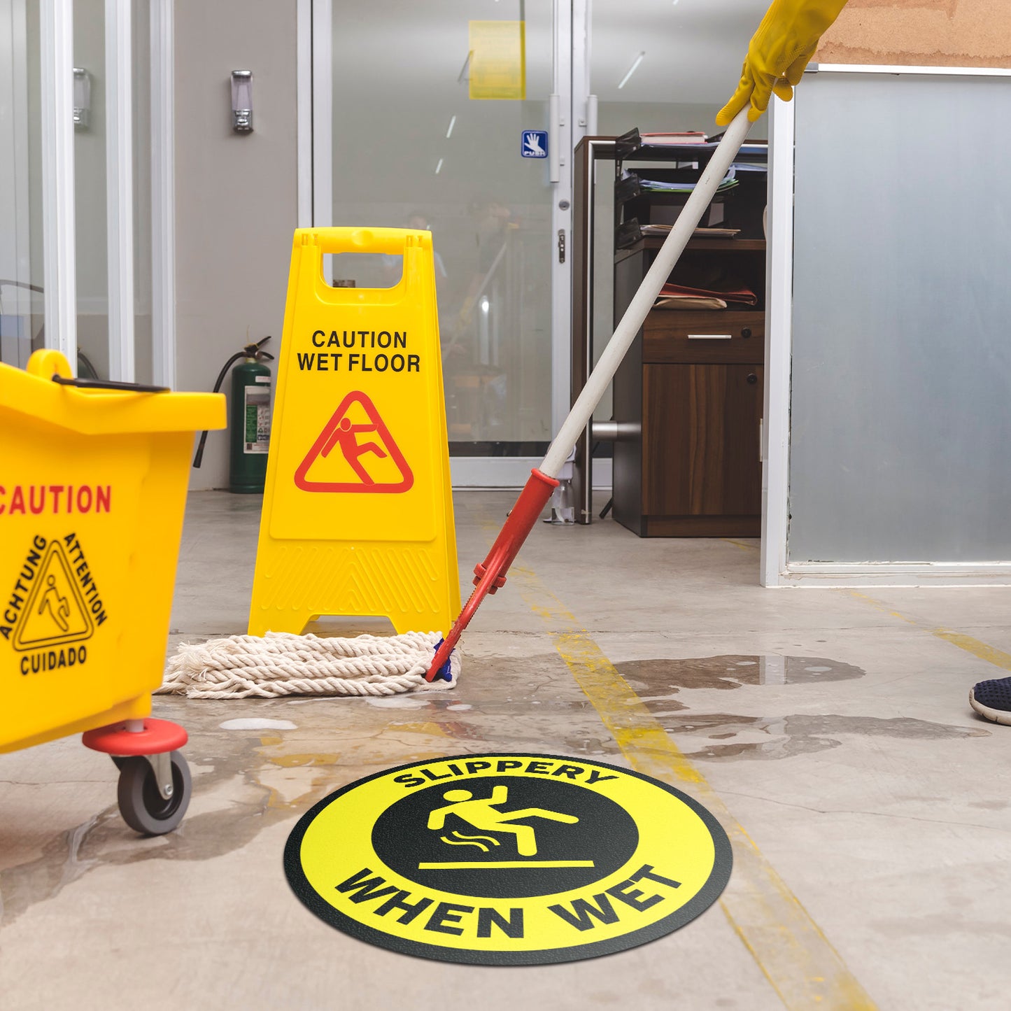 12 x 12in Floor Decals: Slippery When Wet Sign (2-Pack)