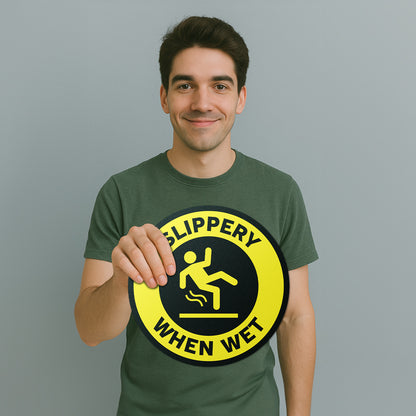 12 x 12in Floor Decals: Slippery When Wet Sign (2-Pack)