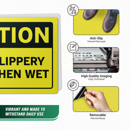 6 x 4in Warning Sticker: Caution Slippery When Wet Floor Sign (2-Pack)