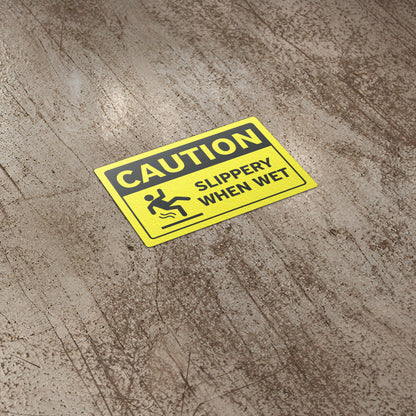 6 x 4in Warning Sticker: Caution Slippery When Wet Floor Sign (2-Pack)
