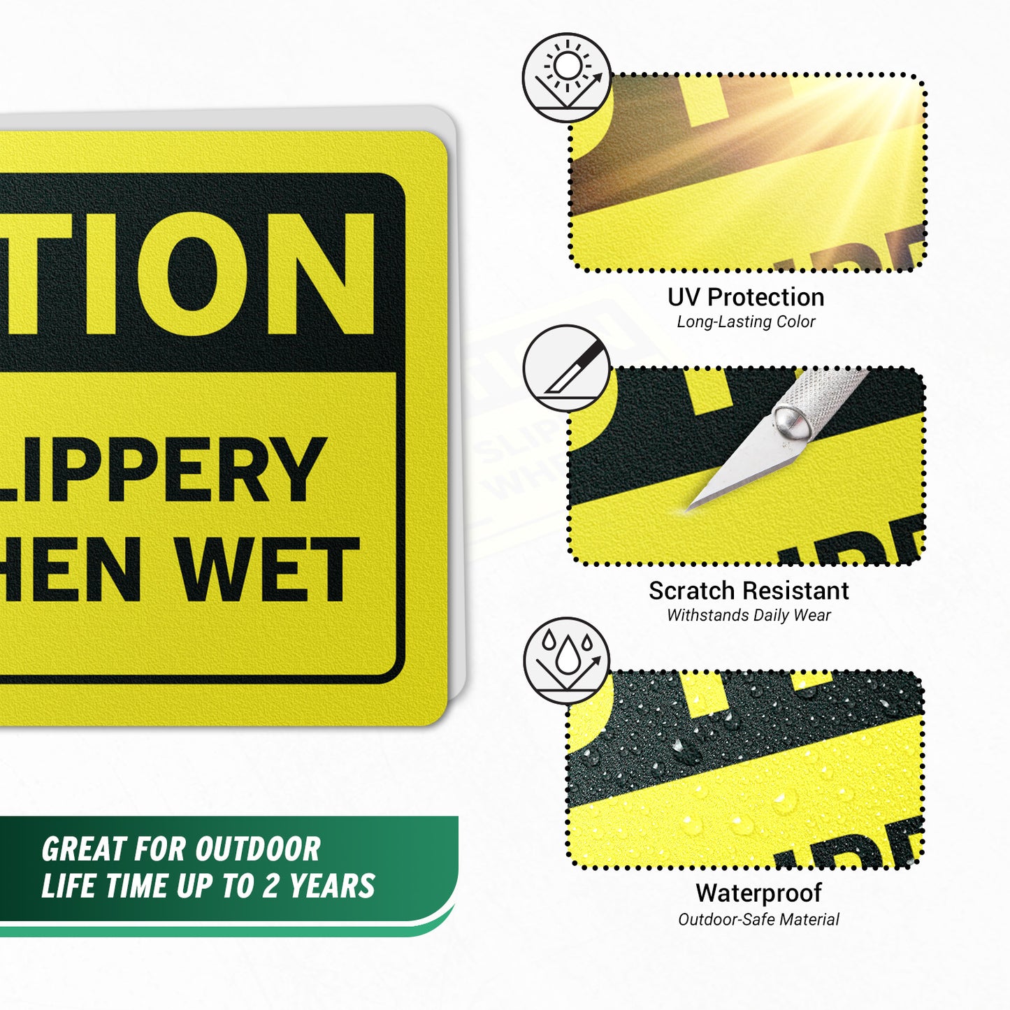 8 x 5.3in Warning Label: Caution Slippery When Wet Sticker (2-Pack)