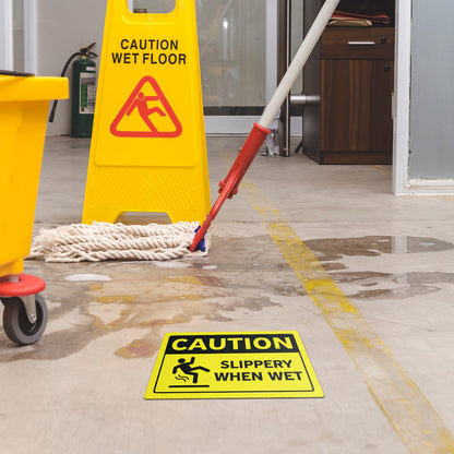 8 x 5.3in Warning Label: Caution Slippery When Wet Sticker (2-Pack)
