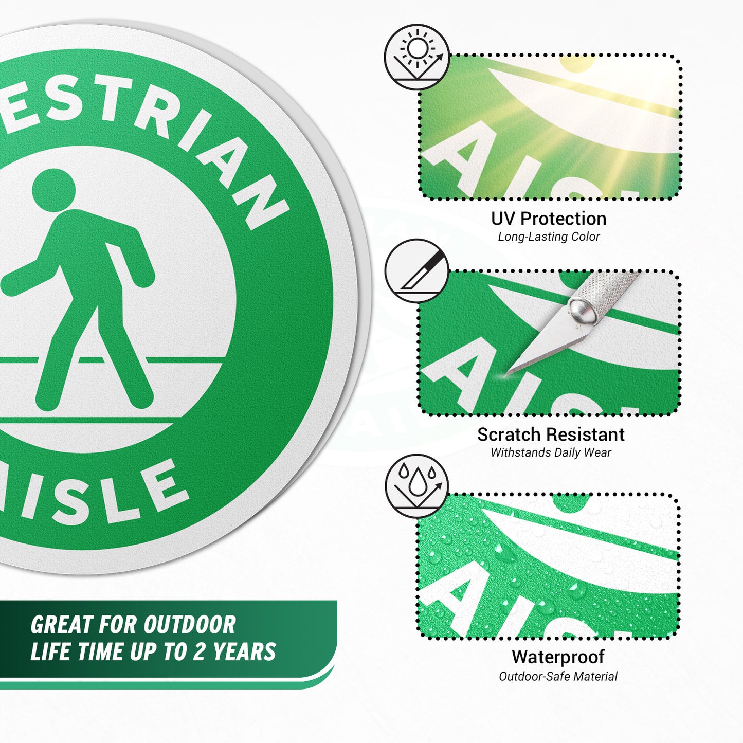 17 x 17in Floor Decals: Pedestrian Aisle Sign (2-Pack)